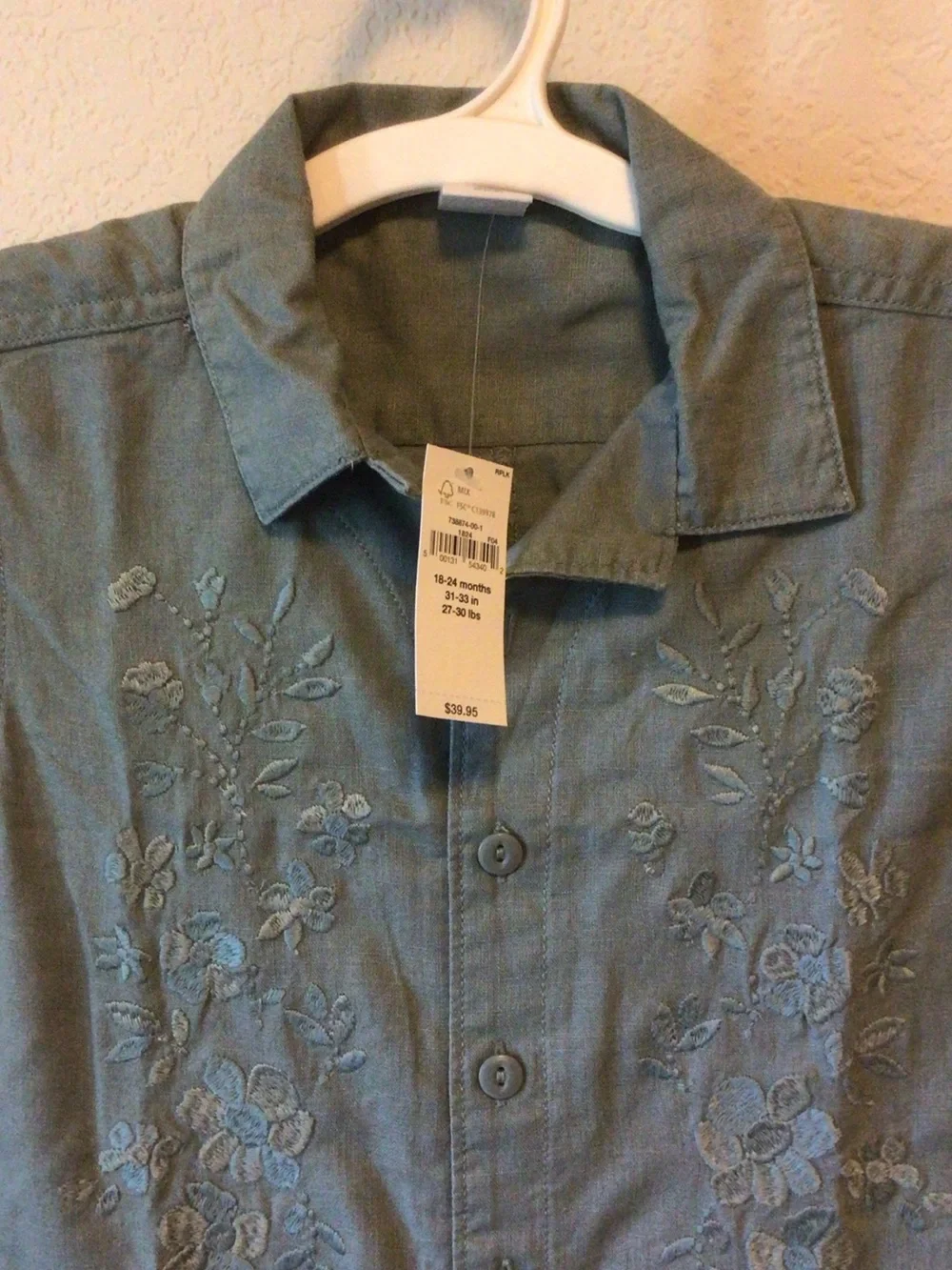 GAP Blue-Green Embroidered Button-Front Romper
